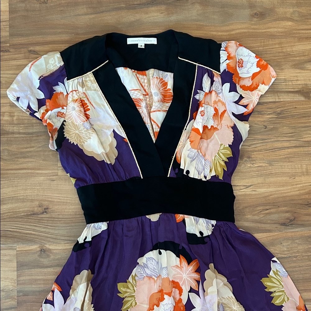 Corey Lynn Calter Anthropologie Vintage Silk Floral Empire Waist Dress A-Line 4 - Picture 3 of 12